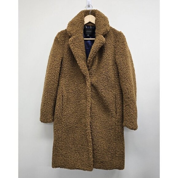 J. Crew Jackets & Blazers - J Crew Teddy Sherpa Topcoat Size XS Lined Pockets Snap Buttons Plush Brown